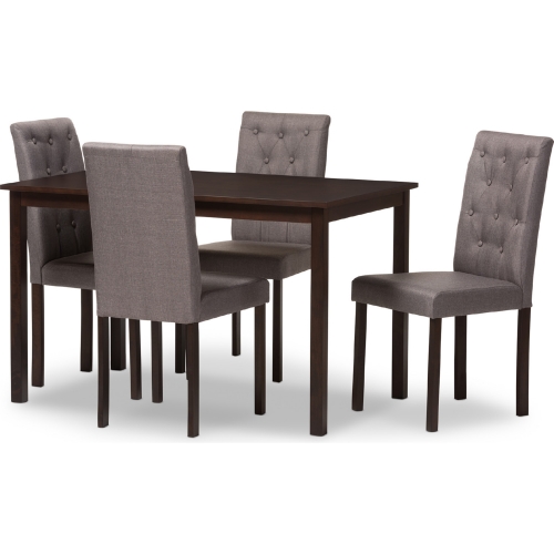 Gardner 5 Piece Dining Set in Gray Fabric & Dark Brown Wood